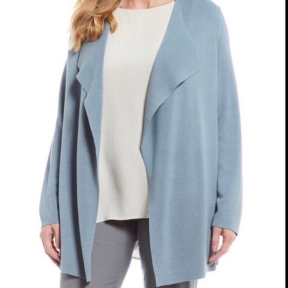 Eileen Fisher Silk Blend Open Interlock Jacket Knit Cardigan Blue Size 3X - Picture 1 of 5